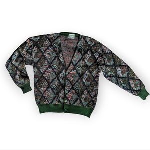 Vintage Mens Sz XL Late 80's early 90's Cardigan Sweater, Big,Chunky & Colorful